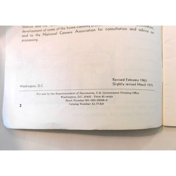 Home Canning Of Fruits and Vegetables USDA 1975 Bulletin No. 8 Revised Softcover - Picture 5 of 6